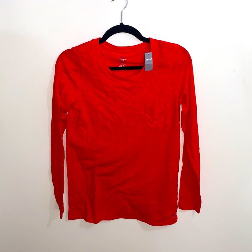 Aerie Red Long Sleeve Pocket Shirt-size medium NWT